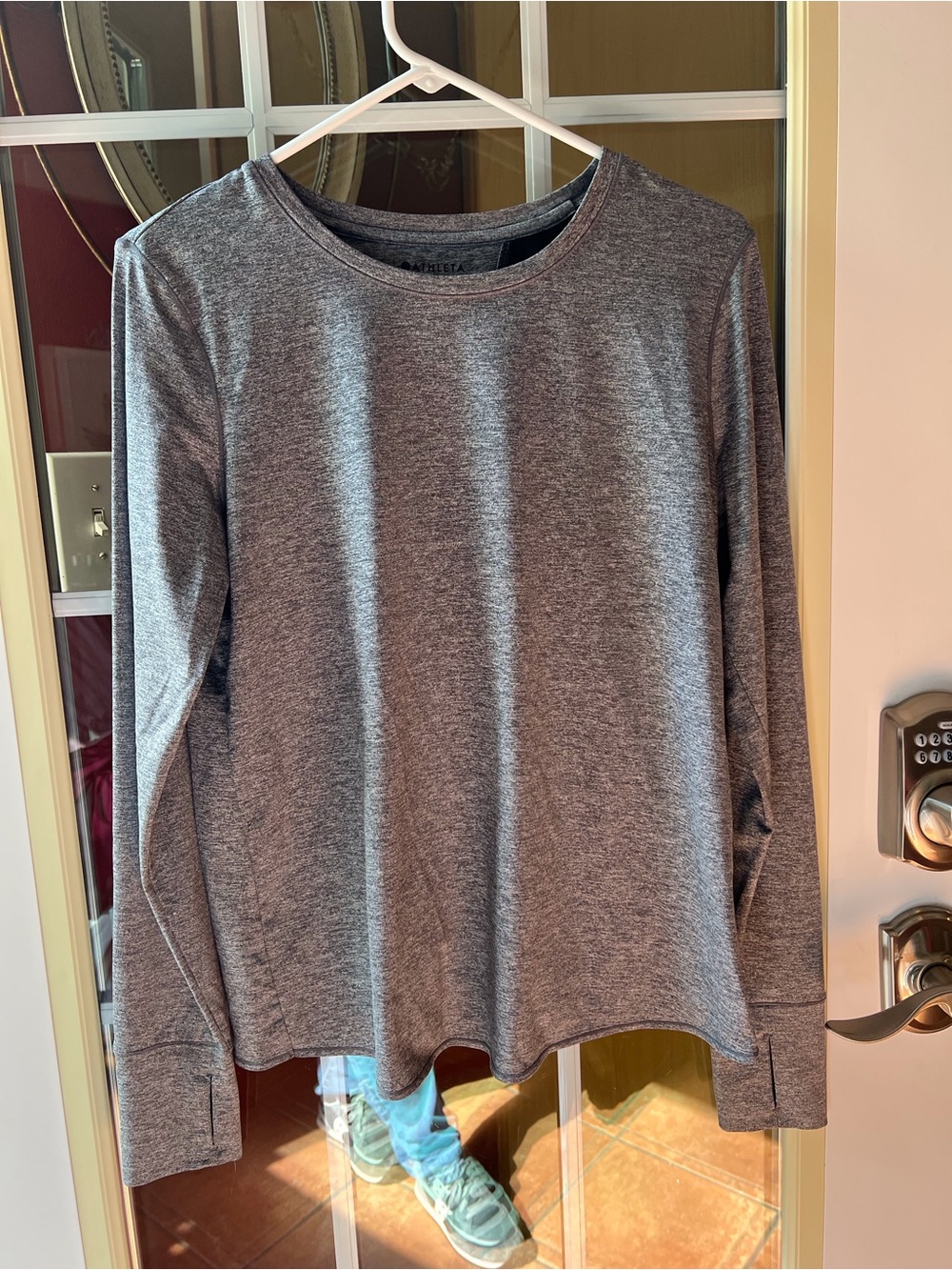 Athleta Gray Marled Performance Crewneck Top